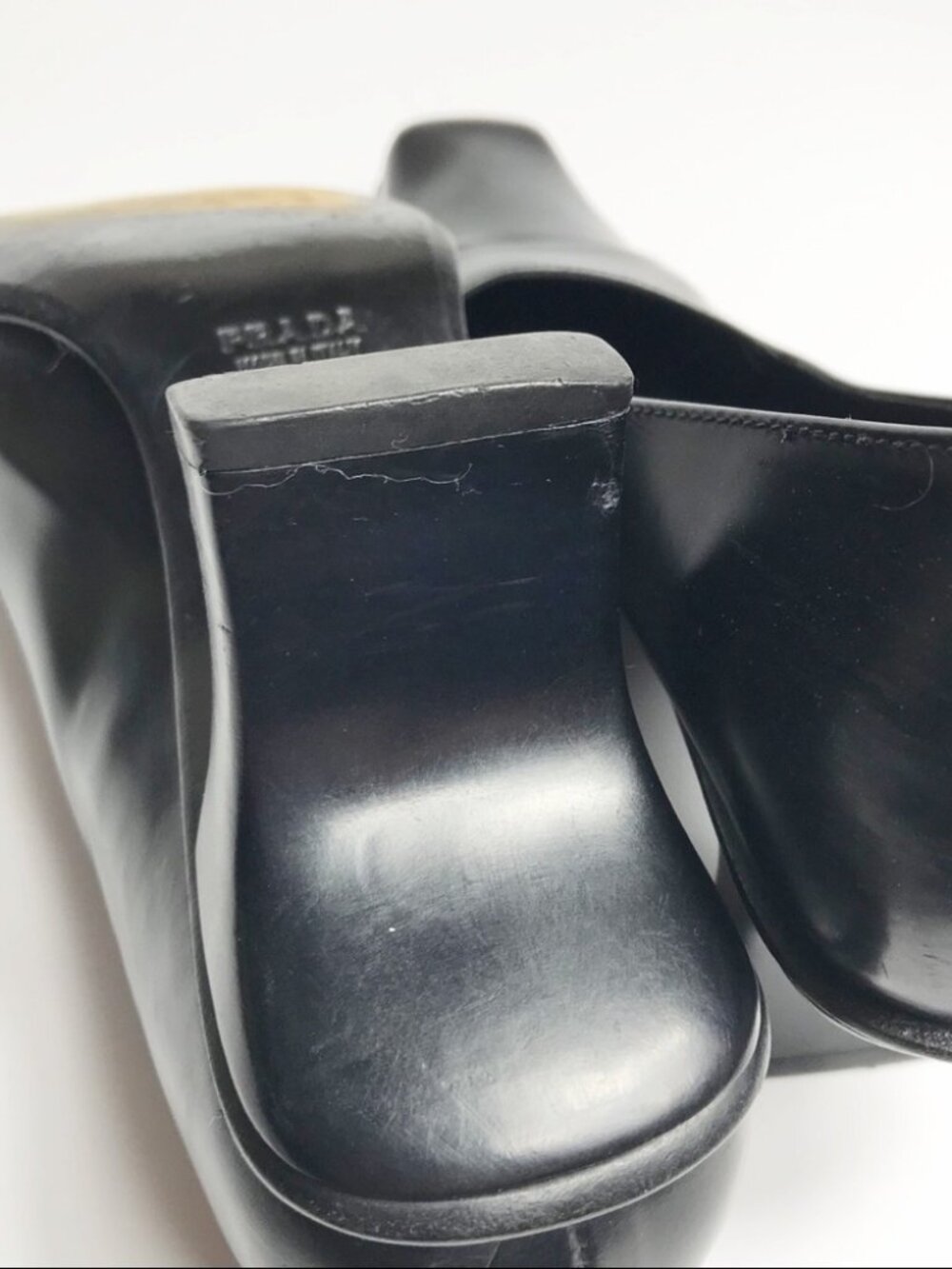 Prada Vintage Black Square Toe Leather Block Heel